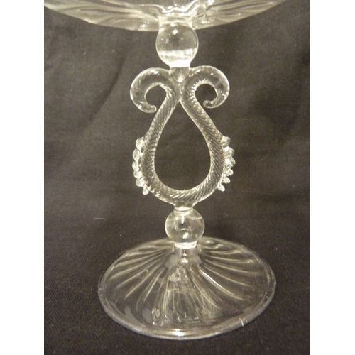 3 - Three James Powell & Sons glass tazzae, comprising a low tazza with circular wavy edge, 14.5 cm diam... 