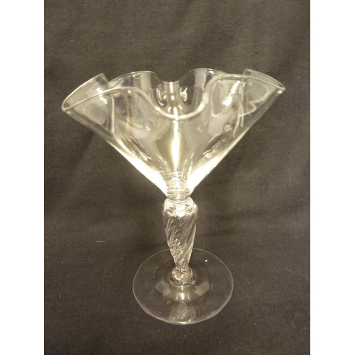 3 - Three James Powell & Sons glass tazzae, comprising a low tazza with circular wavy edge, 14.5 cm diam... 