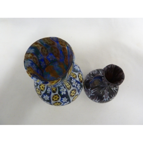 136 - Fratelli Toso - A fused cane glass vase of yellow and blue; and one other glass vase of deep mauve c... 