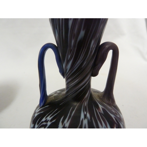 136 - Fratelli Toso - A fused cane glass vase of yellow and blue; and one other glass vase of deep mauve c... 