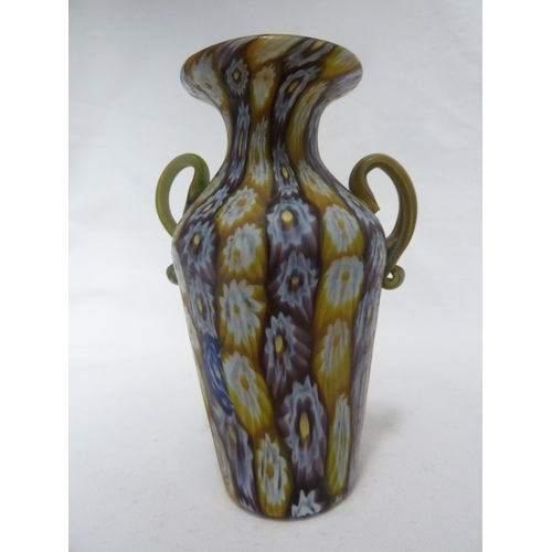 137 - Fratelli Toso - A glass vase of fused canes between two handles, caramel/purple colourway; and one o... 