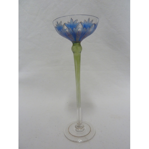 75 - A Continental Art Nouveau liqueur glass, finely enamelled to resemble a single Cornflower, probably ... 