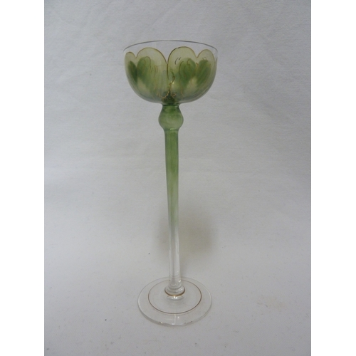 53 - A Continental Art Nouveau liqueur glass, finely enamelled in green to resemble a buttercup flower, p... 