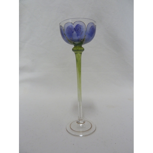 54 - A Continental Art Nouveau liqueur glass, finely enamelled in blue to resemble a buttercup flower, pr... 