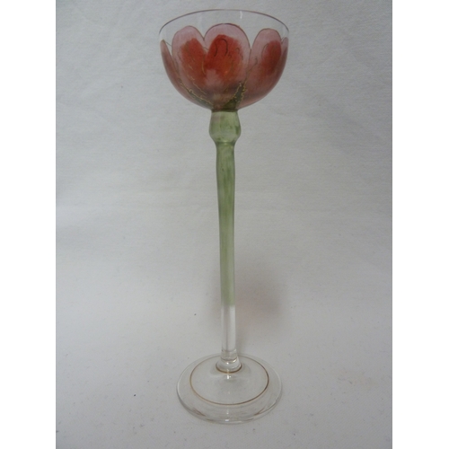 55 - A Continental Art Nouveau liqueur glass, finely enamelled in red to resemble a buttercup flower, pro... 