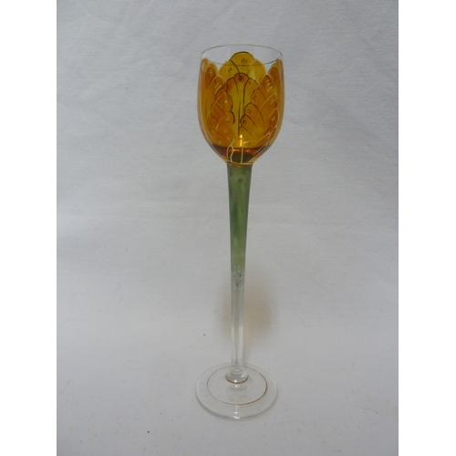 60 - A Continental Art Nouveau liqueur glass, finely enamelled in yellow to resemble a tulip flower, Meyr... 