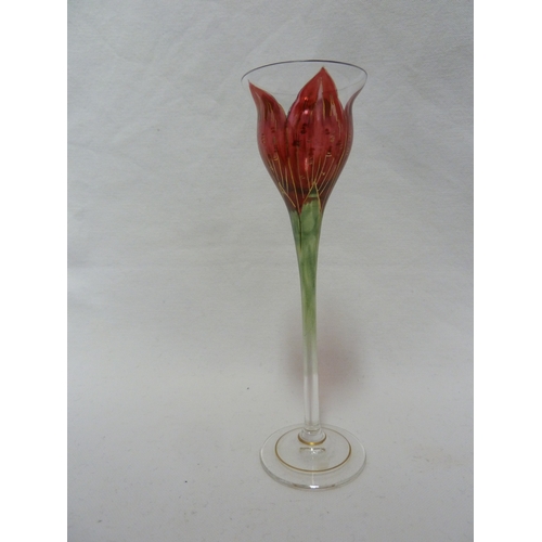 61 - A Continental Art Nouveau liqueur glass, finely enamelled in red to resemble a tulip flower, Meyr's ... 