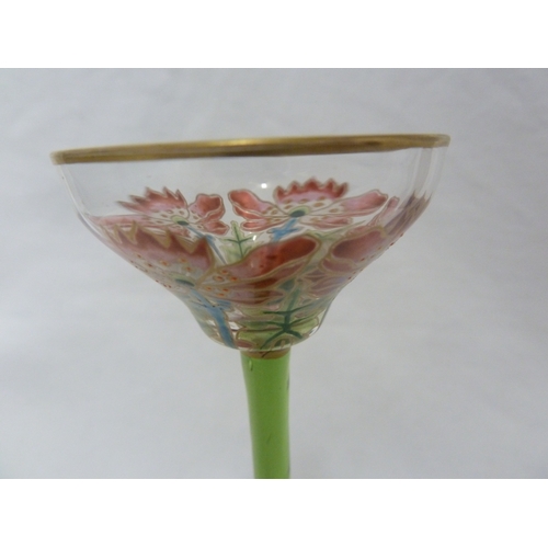 66 - A Continental Art Nouveau liqueur glass, finely enamelled in polychrome colours with four poppy flow... 