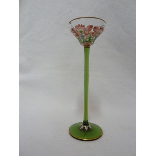 66 - A Continental Art Nouveau liqueur glass, finely enamelled in polychrome colours with four poppy flow... 