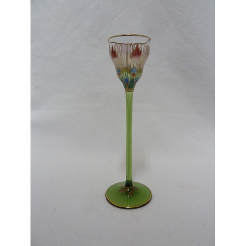 67 - A Continental Art Nouveau liqueur glass, finely enamelled in polychrome colours in the form of an Eg... 