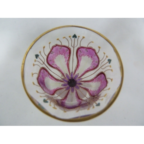 68 - A Continental Art Nouveau liqueur glass, finely enamelled in purple/pink to resemble an open crocus ... 