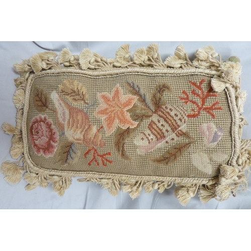 Three tapestry and chain stitch cushions, comprising a rectangular