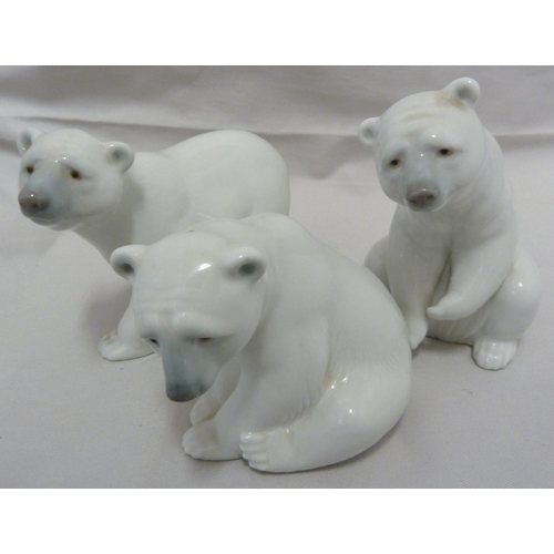 64 - Three Lladro figures of polar bears in various poses, 11.5cm max high, printed factory marks (3)