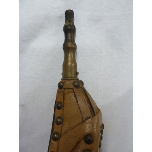 92 - A pair of wooden fire bellows, with leather expanding sack and brass spout.