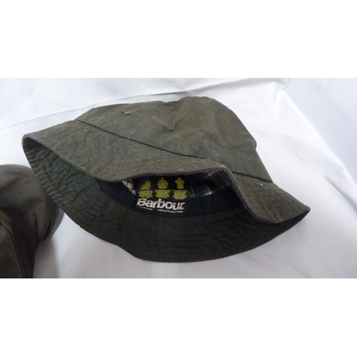 139 - Two ladies vintage Barbour hats; one of Medium size and with an applied rose and leaves; the other p... 