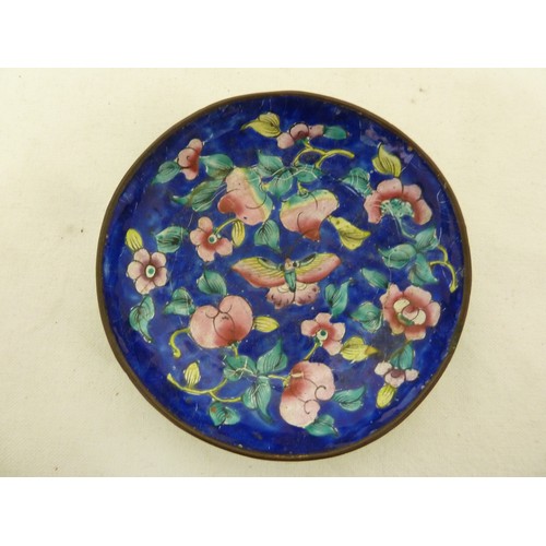 28 - Two Chinese Canton enamel dishes, on circular; and one canted square, decorated in famille rose pale... 