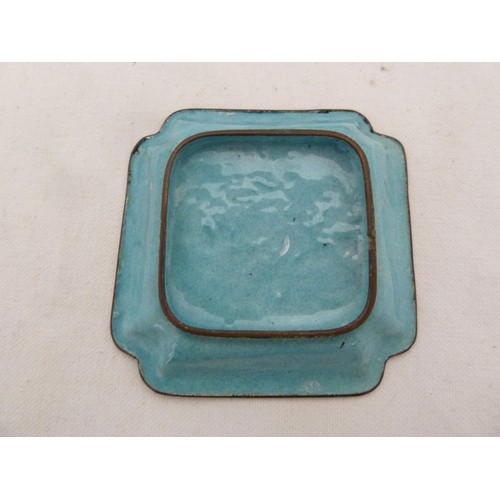 28 - Two Chinese Canton enamel dishes, on circular; and one canted square, decorated in famille rose pale... 