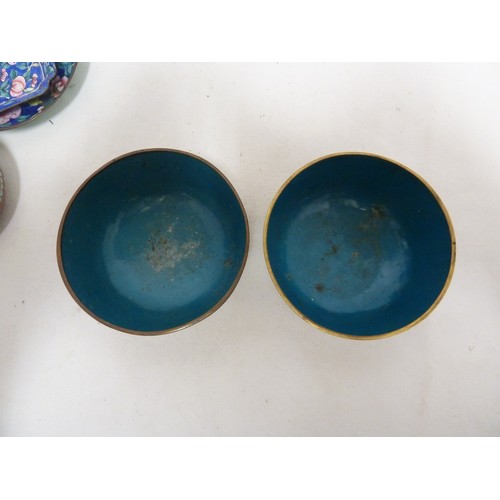 28 - Two Chinese Canton enamel dishes, on circular; and one canted square, decorated in famille rose pale... 