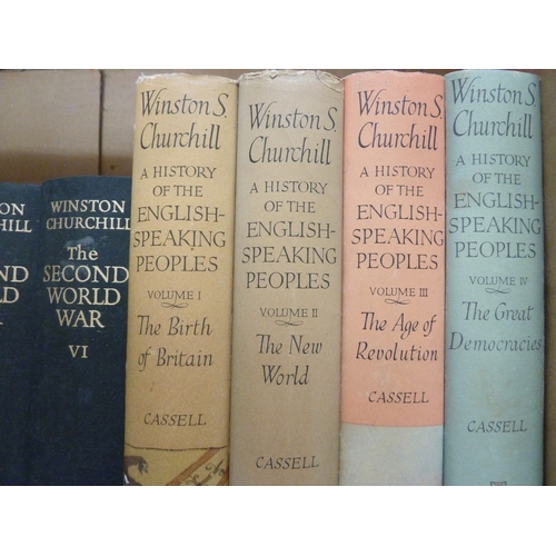 128 - Winston Churchill books, Comprising the Second World War volumes I-VI inclusive; A History of the En... 