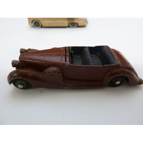 202 - Dinky Meccano Limited Early Vehicles, including: a maroon Lagonda, a maroon Austin Devon; a gold/blu... 