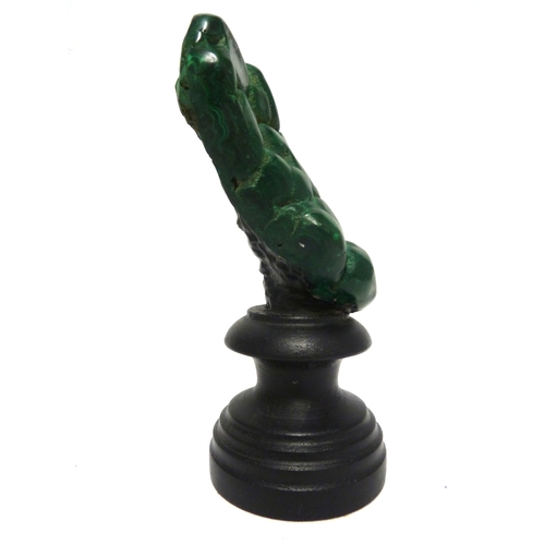 48 - A polished Russian malachite geode boulder, 17cm high in stand.