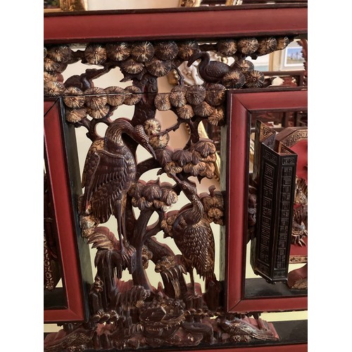 40 - A large Chinese carved and lacquered wood room divider screen, modern, export seal attached, 2.02m x... 