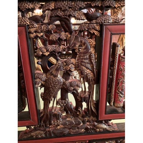 40 - A large Chinese carved and lacquered wood room divider screen, modern, export seal attached, 2.02m x... 