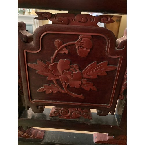 40 - A large Chinese carved and lacquered wood room divider screen, modern, export seal attached, 2.02m x... 