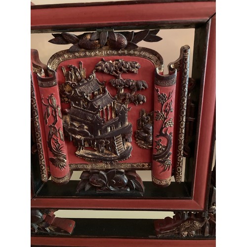 40 - A large Chinese carved and lacquered wood room divider screen, modern, export seal attached, 2.02m x... 