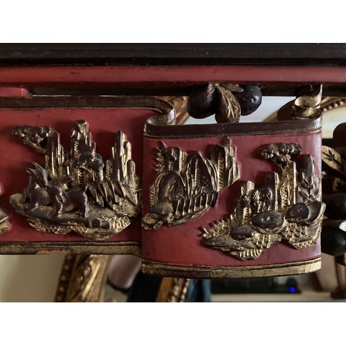 40 - A large Chinese carved and lacquered wood room divider screen, modern, export seal attached, 2.02m x... 