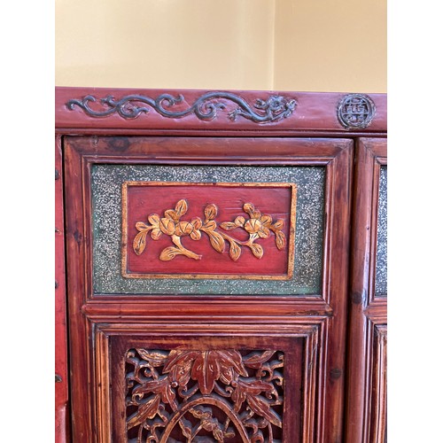 39 - A Chinese carved wood corner cabinet, 1 m 71 cm h x 65 cm w x 38.5cm deep approx. 
**This item is he... 