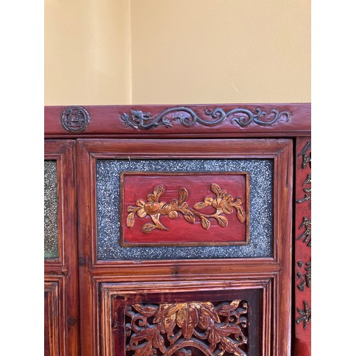 39 - A Chinese carved wood corner cabinet, 1 m 71 cm h x 65 cm w x 38.5cm deep approx. 
**This item is he... 