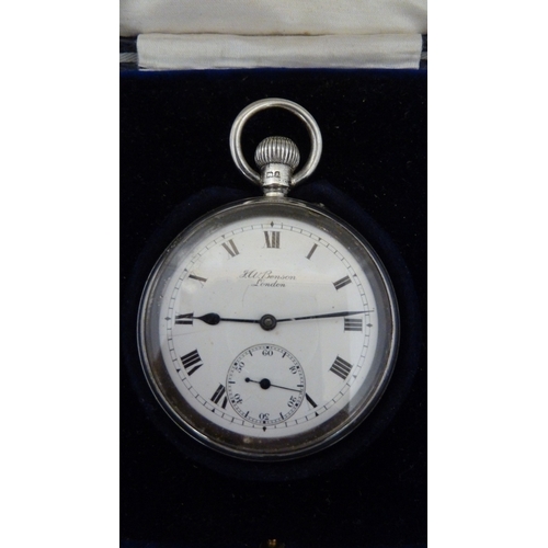 30 - A J W Benson 'The Bank' silver cased pocket watch; in original fitted box (2)