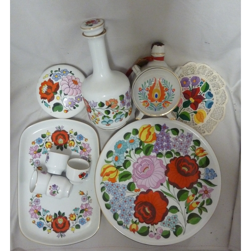 67 - Mid Century Design - A group of Hungarian Ceramics, all decorated in bright colours with stylised fl... 