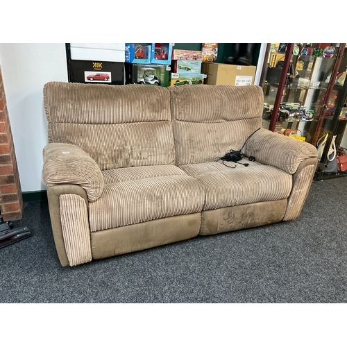 197 - Suede and cloth 2 seat electric reclining sofa