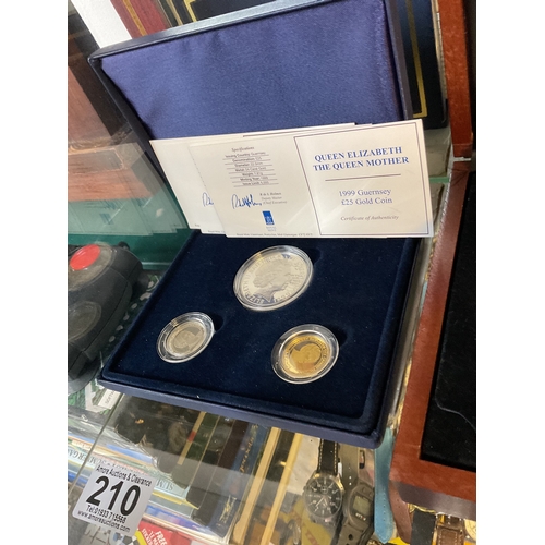 210 - Set of Queen Elizabeth The Queen Mother commemorative coins.

1999 Guernsey £25 Gold Coin
(22.0mm, 2... 