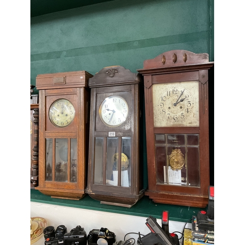 216 - 3 X Oak Wall clocks