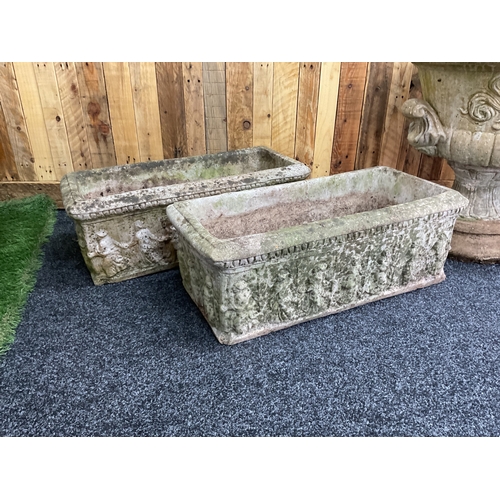 229 - 2x Victorian style concrete planting troughs
(approx 77cmx38cm)