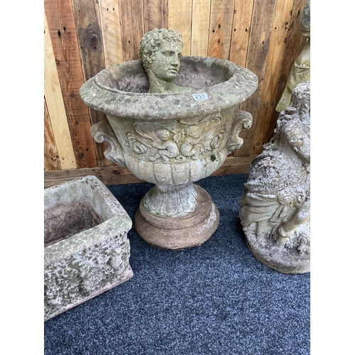 231 - Victorian style, decorated with cherubs, footed urn
(approx 65cm x 60cm)