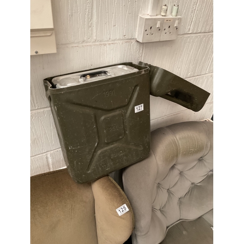 127 - Military fuel can hinged lid storage