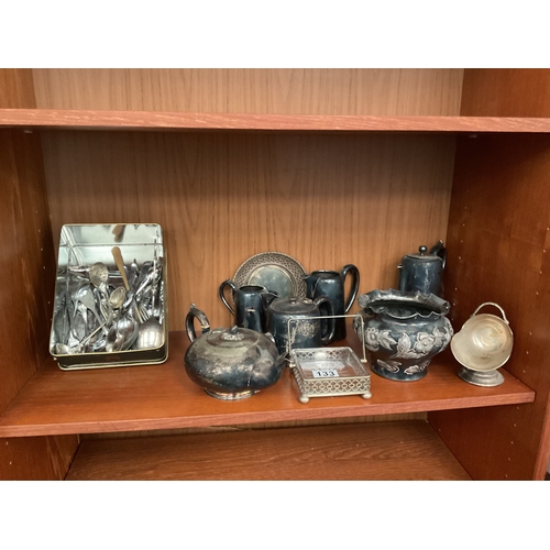 133 - Shelf silver plate metalware