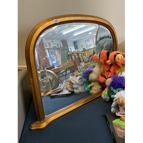 22 - Gilt bevel edged over mantle mirror