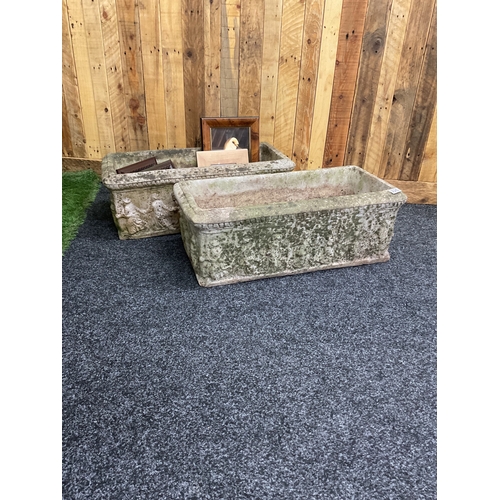 226 - 2x Victorian style concrete planting troughs
(approx 77cmx38cm)