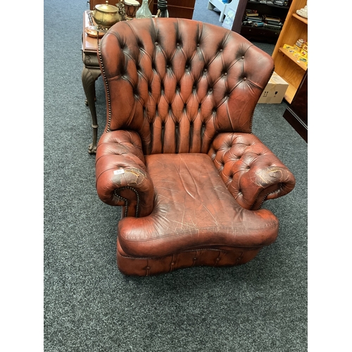 50 - Brown leather button back Chesterfield armchair