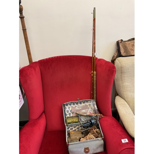 33 - Vintage fishing rod, floats, reels etc.