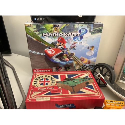 78 - 1:43 scale Carrera Mario kart and mini pool table