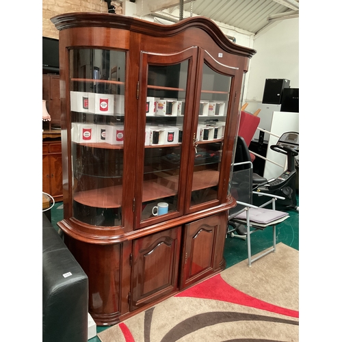 102 - Italian style 2 piece dark wood display cabinet