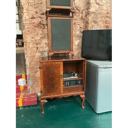 127 - Burr walnut Dynatron goldring lenco GL 78 cabinet record player, tape player and speakers