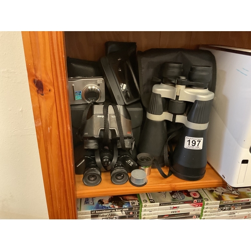 197 - Quantity binoculars, cameras etc