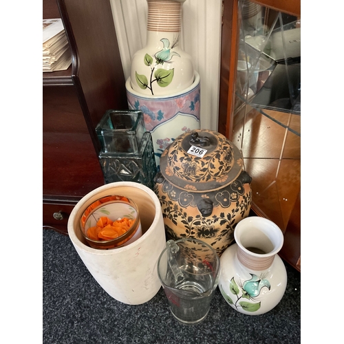 206 - Oriental style stick stand, vintage glass vase etc